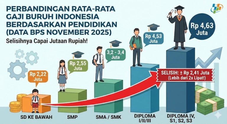 Kesenjangan Pendapatan Tenaga Kerja Indonesia Berdasarkan Jenjang Pendidikan dari Lulusan SD Sampai Doktoral